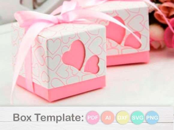Favor Box with Hearts Template: 3D SVG Shapes