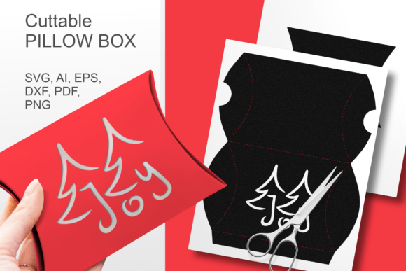 JOY Xmas Trees Pillow Box: 3D SVG Gift Boxes