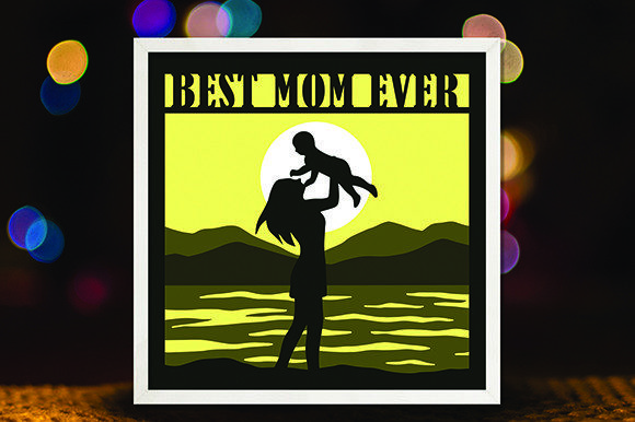 Mother and Baby on the Beach 3D SVG Shadow Boxes