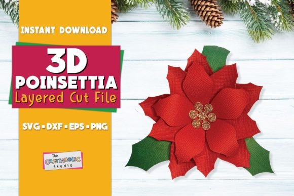 Poinsettia Christmas Flower: 3D SVG for Paper Flowers