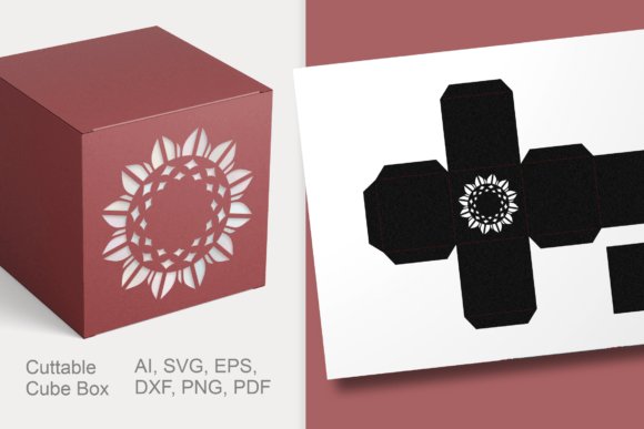 Sunflower Cube Favor Box SVG Template: 3D SVG Gift Boxes